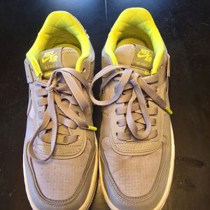 Nike Taupe Low-Top Sneakers with Neon Yellow Lining